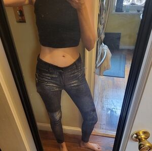 Zara Black and Silver Skinny Pants